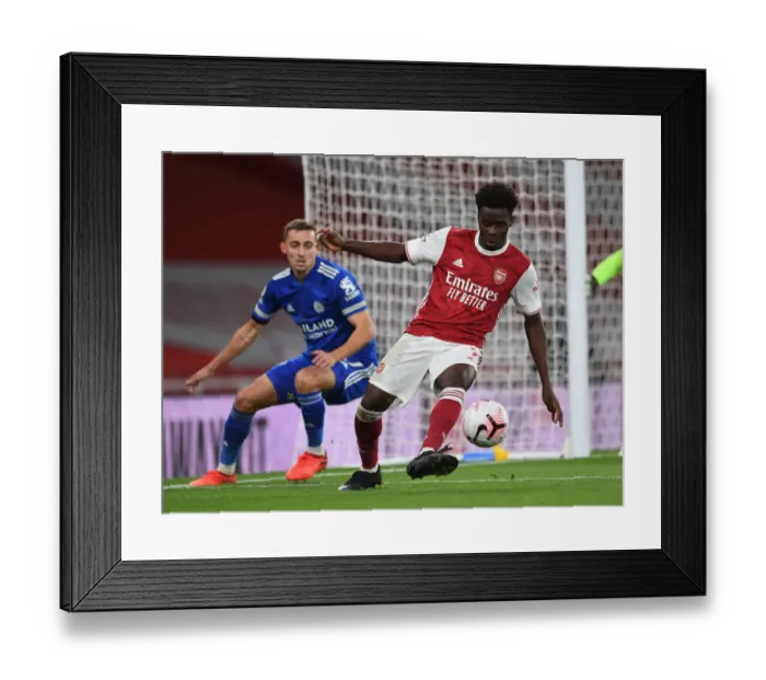 Framed Print : Arsenal's Bukayo Saka in Action: 2020-21 Premier League Match vs Leicester City at Emirates Stadium Framed Print : Arsenal's Bukayo Saka in Action: 2020-21 Premier League Match vs Leicester City at Emirates Stadium