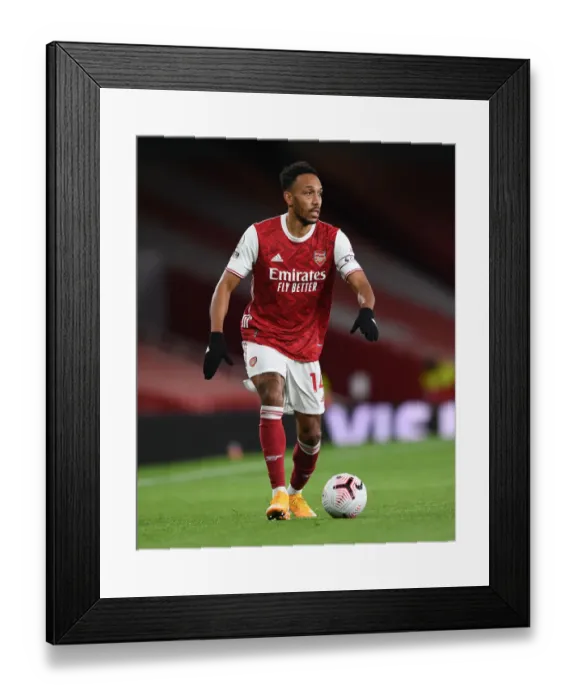 Framed Print : Arsenal's Aubameyang in Action: 2020-21 Premier League Match vs. Leicester City at Emirates Stadium (Behind Closed Doors)