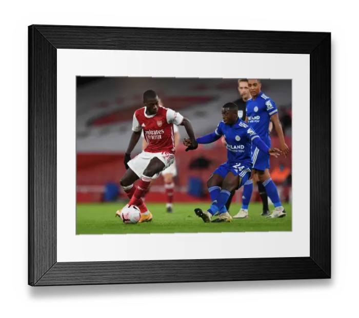 Framed Print : Arsenal vs Leicester City: Pepe vs Mendy - Premier League Clash Amidst Empty Stands (2020-21)
