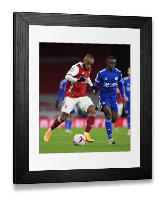 Framed Print : Arsenal vs Leicester City: Lacazette vs Mendy in Empty Emirates Stadium, Premier League 2020-21 Framed Print : Arsenal vs Leicester City: Lacazette vs Mendy in Empty Emirates Stadium, Premier League 2020-21