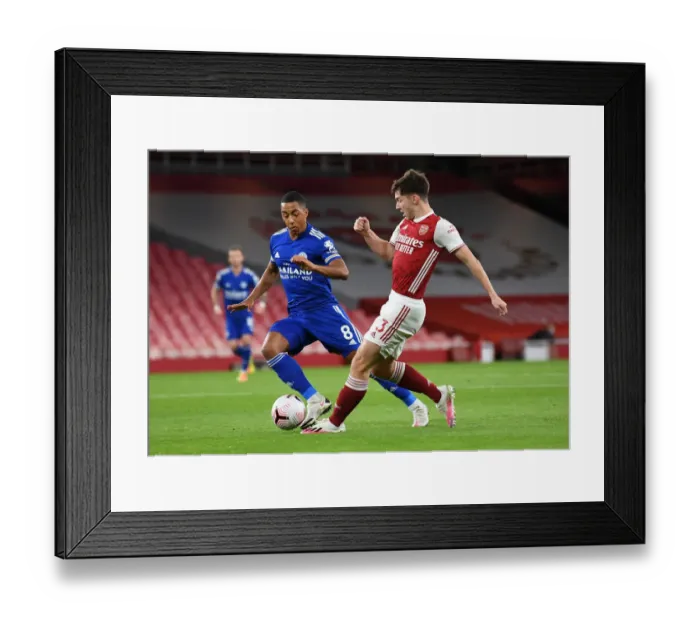 Framed Print : Arsenal vs Leicester City: Tierney vs Tielemans - A Battle at Emirates Amidst Empty Stands (2020-21 Premier League)