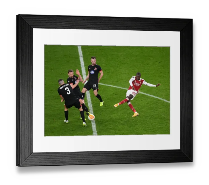 Framed Print : Arsenal's Pepe Faces Off Against Dundalk Trio in Empty Emirates Europa League Clash (2020-21) Framed Print : Arsenal's Pepe Faces Off Against Dundalk Trio in Empty Emirates Europa League Clash (2020-21)