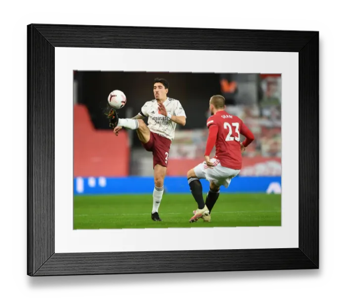 Framed Print : Bellerin vs Shaw: Empty Old Trafford Rivalry - 2020-21 Premier League
