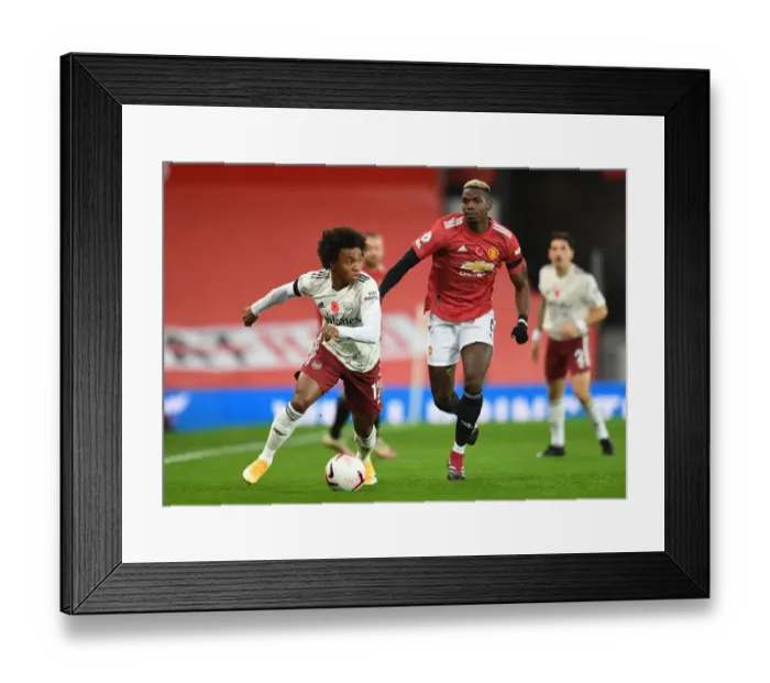 Framed Print : Willian vs. Pogba: Premier League Clash Amidst COVID-19 Restrictions - Manchester United vs. Arsenal (2020-21) Framed Print : Willian vs. Pogba: Premier League Clash Amidst COVID-19 Restrictions - Manchester United vs. Arsenal (2020-21)