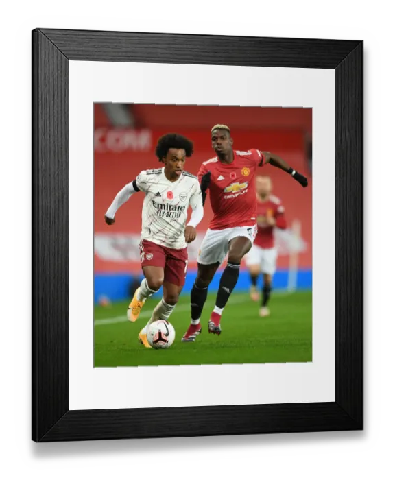 Framed Print : Willian vs. Pogba: Manchester United vs. Arsenal, Premier League 2020-21 - Empty Old Trafford