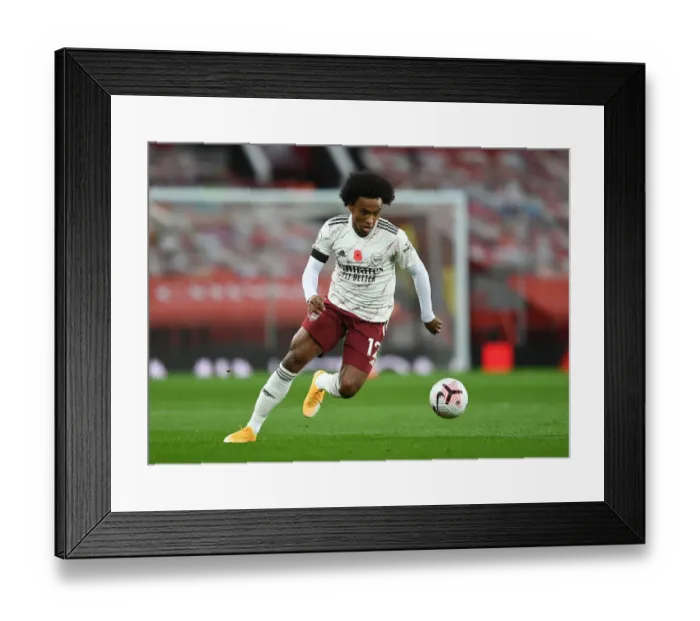 Framed Print : Willian Faces Empty Old Trafford: Manchester United vs Arsenal (2020-21)