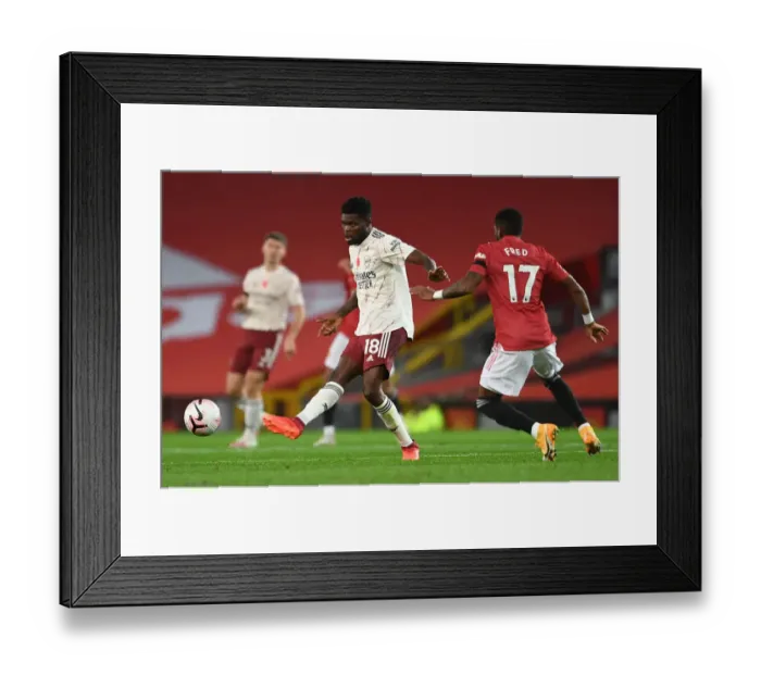 Framed Print : Thomas Partey at Old Trafford: A Quiet Premier League Battle, 2020-21 Framed Print : Thomas Partey at Old Trafford: A Quiet Premier League Battle, 2020-21