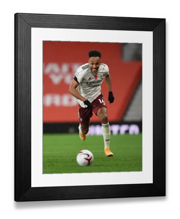 Framed Print : Arsenal's Aubameyang Faces Manchester United in Empty Old Trafford (2020-21 Premier League)