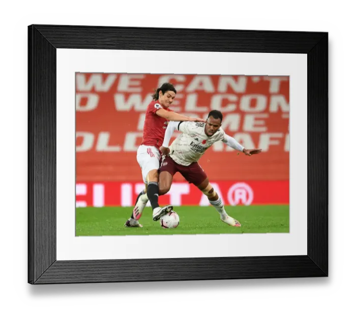 Framed Print : Gabriel Magalhaes vs. Edinson Cavani: Manchester United vs. Arsenal, Premier League 2020-21