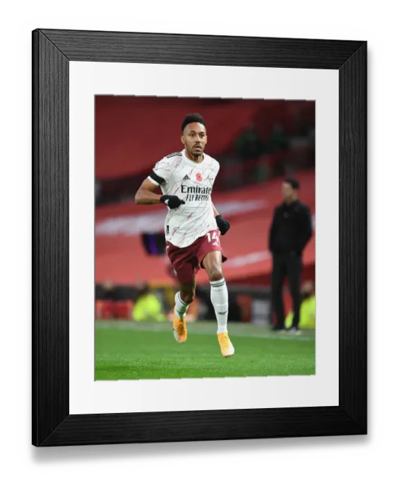 Framed Print : Arsenal's Aubameyang Faces Manchester United in Empty Old Trafford (2020-21 Premier League)