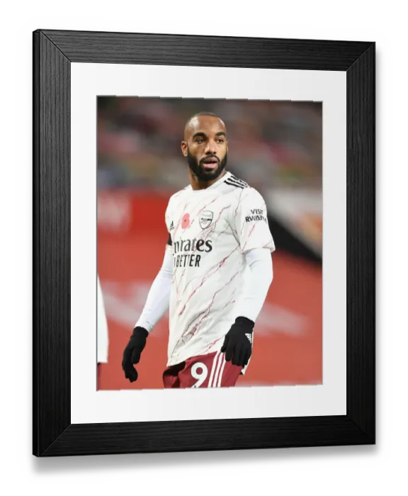 Framed Print : Arsenal's Alex Lacazette at Manchester United's Old Trafford: 2020-21 Premier League Match Amid Coronavirus Restrictions