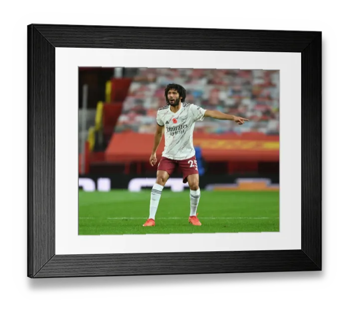 Framed Print : Arsenal's Mo Elneny at Empty Old Trafford: 2020-21 Premier League Clash Between Manchester United and Arsenal