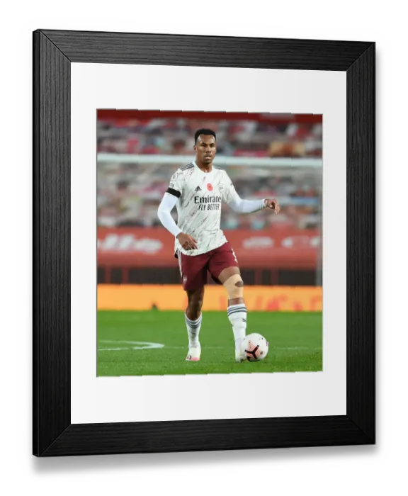 Framed Print : Gabriel vs Manchester United: A Battle at Empty Old Trafford, Premier League 2020-21 Framed Print : Gabriel vs Manchester United: A Battle at Empty Old Trafford, Premier League 2020-21