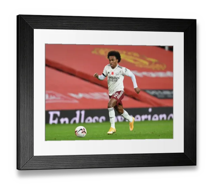 Framed Print : Willian at Empty Old Trafford: Arsenal vs Manchester United (2020-21 Premier League)