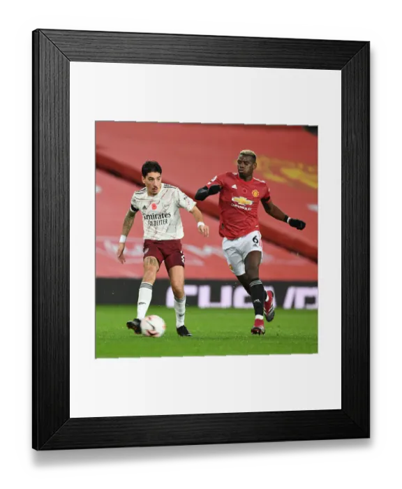Framed Print : Bellerin Outsmarts Pogba: Thrilling Arsenal Victory at Old Trafford, 2020-21 Premier League (Behind Closed Doors)