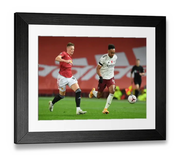 Framed Print : Aubameyang's Sneaky Move: Outsmarting McTominay in Manchester United vs. Arsenal, 2020-21 Premier League Framed Print : Aubameyang's Sneaky Move: Outsmarting McTominay in Manchester United vs. Arsenal, 2020-21 Premier League
