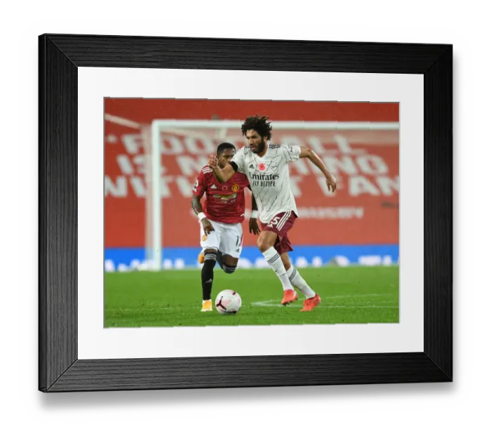 Framed Print : Arsenal's Mo Elneny Faces Manchester United in Empty Old Trafford: 2020-21 Premier League Showdown