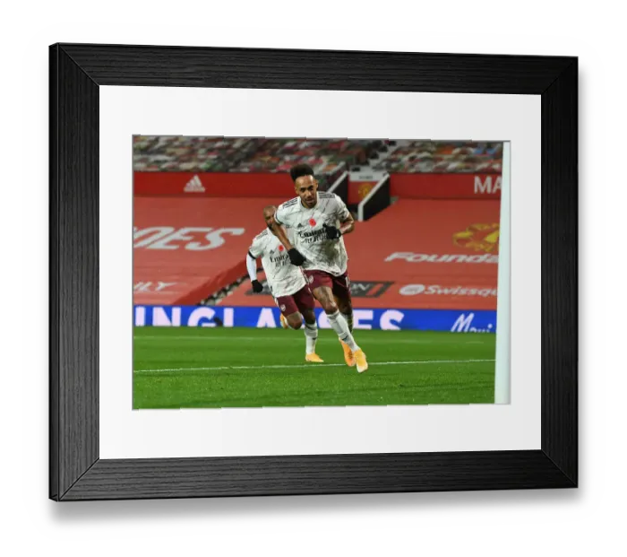 Framed Print : Aubameyang Scores the Lone Goal: Manchester United vs. Arsenal, 2020-21 (Behind Closed Doors)
