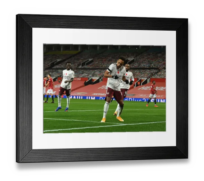 Framed Print : Behind Closed Doors: Aubameyang Scores the Winner for Arsenal against Manchester United in the 2020-21 Premier League