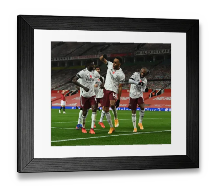 Framed Print : Arsenal's Triumphant Trio: Aubameyang, Partey, Lacazette - Celebrating a Goal at Manchester United (2020-21) Framed Print : Arsenal's Triumphant Trio: Aubameyang, Partey, Lacazette - Celebrating a Goal at Manchester United (2020-21)