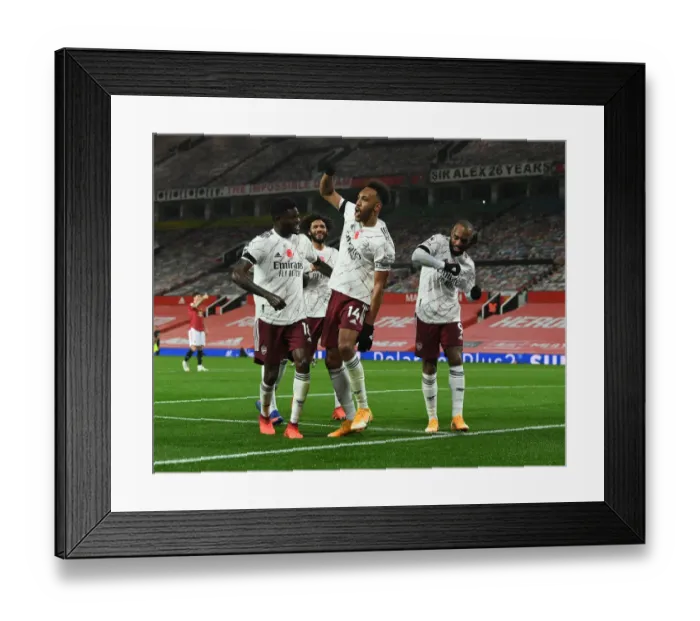 Framed Print : Triumphant Threesome: Aubameyang, Partey, and Lacazette's Goal Celebration at Empty Old Trafford (Manchester United vs Arsenal, 2020-21) Framed Print : Triumphant Threesome: Aubameyang, Partey, and Lacazette's Goal Celebration at Empty Old Trafford (Manchester United vs Arsenal, 2020-21)