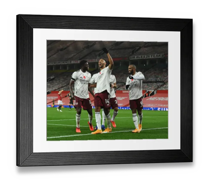 Framed Print : Triumphant Threesome: Aubameyang, Partey, and Lacazette's Goal Celebration - Arsenal's Victory at Old Trafford (2020-21) Framed Print : Triumphant Threesome: Aubameyang, Partey, and Lacazette's Goal Celebration - Arsenal's Victory at Old Trafford (2020-21)