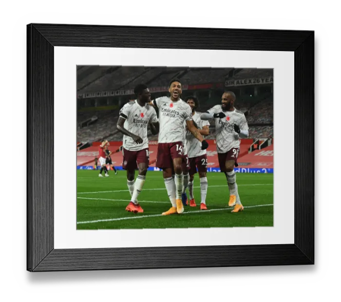 Framed Print : Aubameyang, Partey, and Lacazette: Arsenal's Goal Celebration at Old Trafford (Manchester United vs Arsenal, 2020-21) Framed Print : Aubameyang, Partey, and Lacazette: Arsenal's Goal Celebration at Old Trafford (Manchester United vs Arsenal, 2020-21)