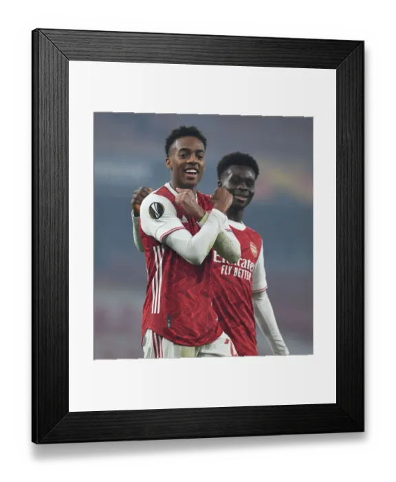 Framed Print : Arsenal's Joe Willock and Bukayo Saka Celebrate Goals in Europa League Victory Framed Print : Arsenal's Joe Willock and Bukayo Saka Celebrate Goals in Europa League Victory