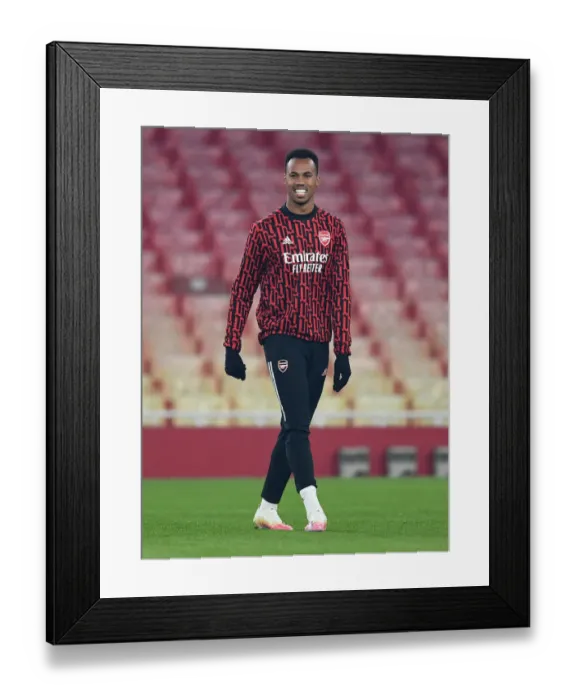Framed Print : Arsenal's Gabriel Magalhaes Gears Up for Arsenal v Molde FK UEFA Europa League Clash