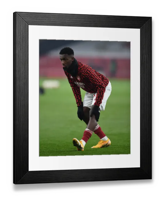 Framed Print : Arsenal FC vs Molde FK: Eddie Nketiah Warming Up Ahead of UEFA Europa League Clash at Emirates Stadium