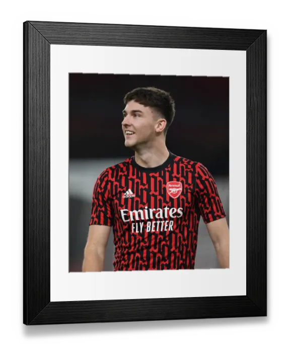 Framed Print : Arsenal's Kieran Tierney Before Empty Emirates: Arsenal vs Aston Villa, Premier League 2020-21