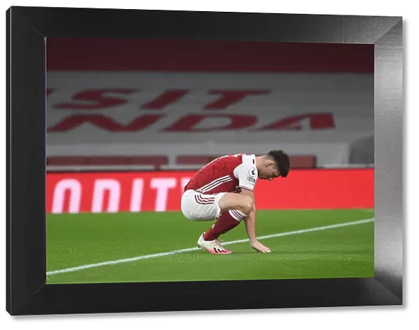 Arsenal's Kieran Tierney Prepares for Aston Villa Clash in Empty Emirates Stadium (Arsenal v Aston Villa, 2020-21)