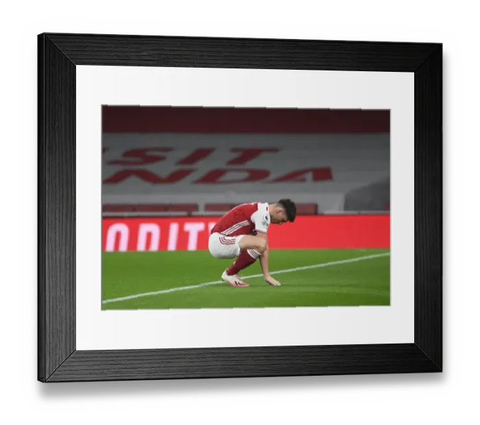 Framed Print : Arsenal's Kieran Tierney Prepares for Aston Villa Clash in Empty Emirates Stadium (Arsenal v Aston Villa, 2020-21)