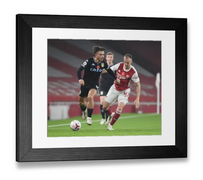 Framed Print : Arsenal vs Aston Villa: Rob Holding vs Jack Grealish in Empty Emirates Stadium, Premier League 2020-21 Framed Print : Arsenal vs Aston Villa: Rob Holding vs Jack Grealish in Empty Emirates Stadium, Premier League 2020-21
