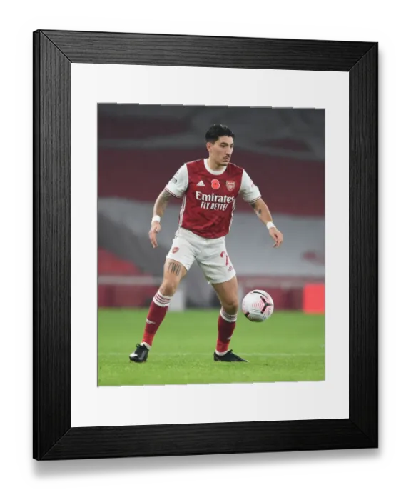 Framed Print : Arsenal's Hector Bellerin at Empty Emirates: Arsenal vs Aston Villa, Premier League 2020-21