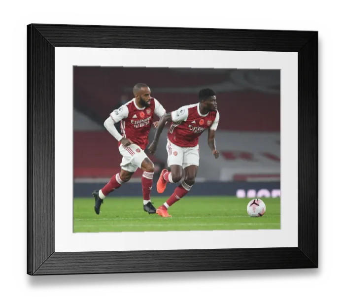 Framed Print : Arsenal's Lacazette and Partey in Action: Arsenal vs. Aston Villa, 2020-21 Premier League (Behind Closed Doors)