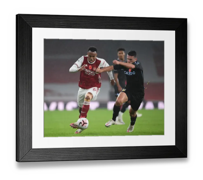 Framed Print : Arsenal vs Aston Villa: Gabriel vs McGinn in Empty Emirates Stadium, Premier League 2020-21