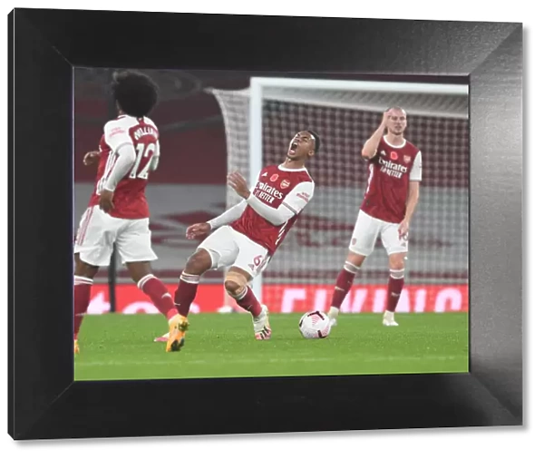 Arsenal's Gabriel in Action against Aston Villa in Empty Emirates Stadium, Premier League 2020-21