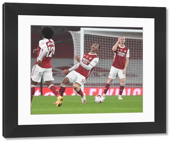 Arsenal's Gabriel in Action against Aston Villa in Empty Emirates Stadium, Premier League 2020-21