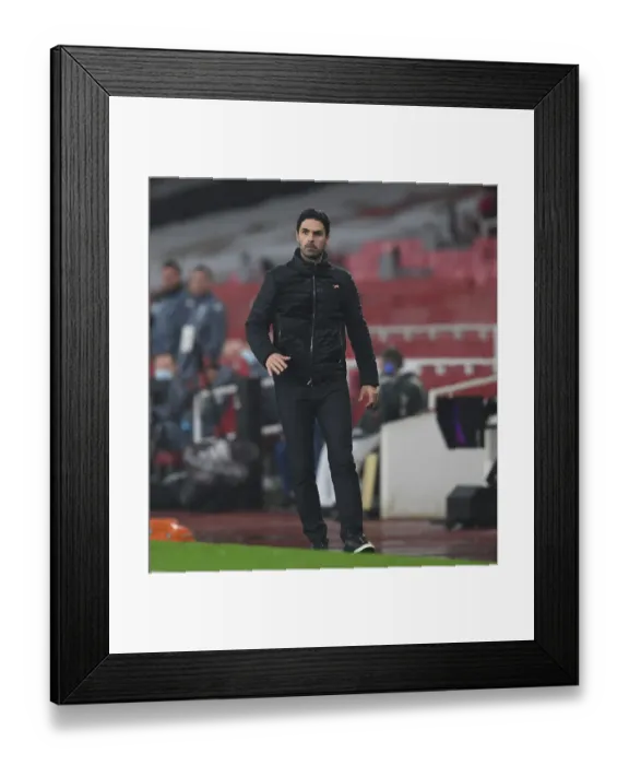 Framed Print : Mikel Arteta Leads Empty Emirates: Arsenal vs Aston Villa, Premier League 2020-21