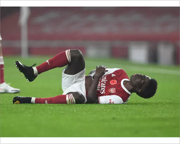 Arsenal's Bukayo Saka in Action against Aston Villa during Emirates Stadium Showdown (2020-21)