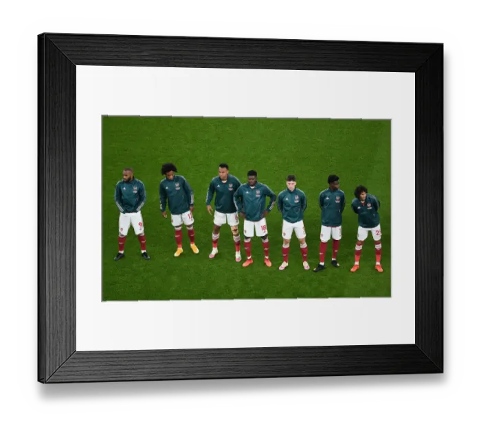 Framed Print : Arsenal's Premier League Squad: Lacazette, Willian, Gabriel, Partey, Tierney, Saka, Elneny Line Up Against Aston Villa