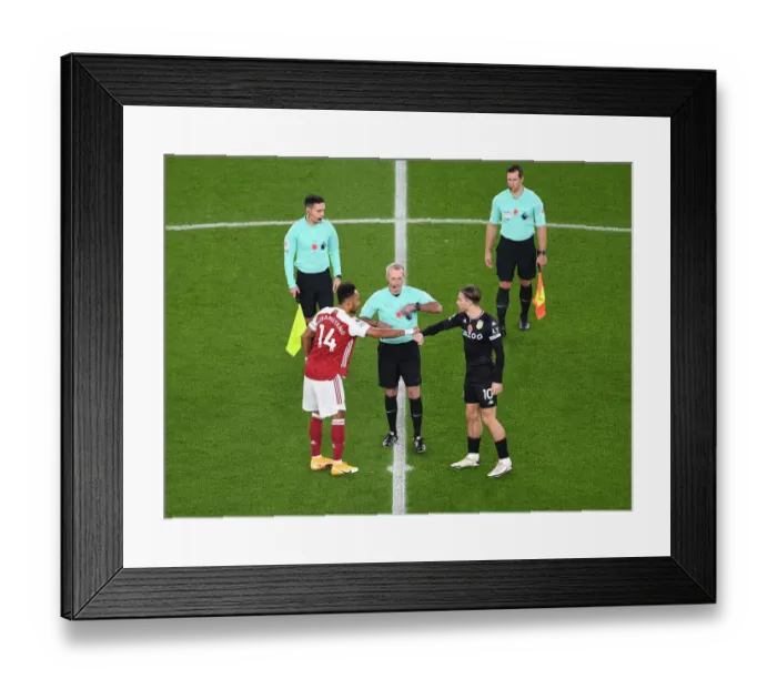 Framed Print : Arsenal's Aubameyang and Grealish Share a Moment Before Arsenal vs. Aston Villa (2020-21) Framed Print : Arsenal's Aubameyang and Grealish Share a Moment Before Arsenal vs. Aston Villa (2020-21)