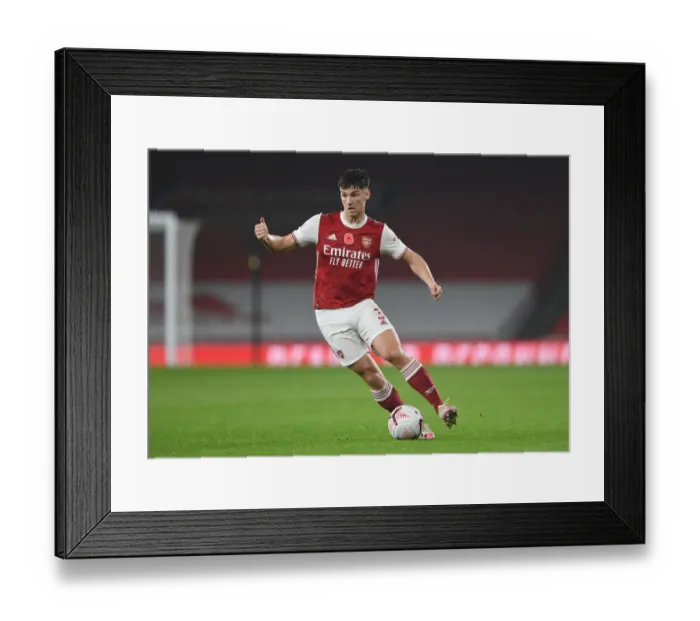 Framed Print : Arsenal's Kieran Tierney in Action: Arsenal vs. Aston Villa, Premier League 2020-21