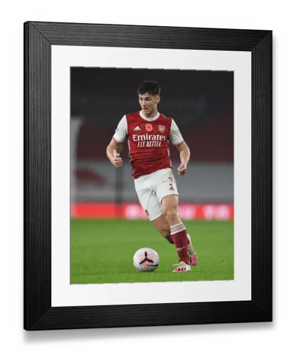 Framed Print : Arsenal's Kieran Tierney in Action: Arsenal vs Aston Villa, Premier League 2020-21