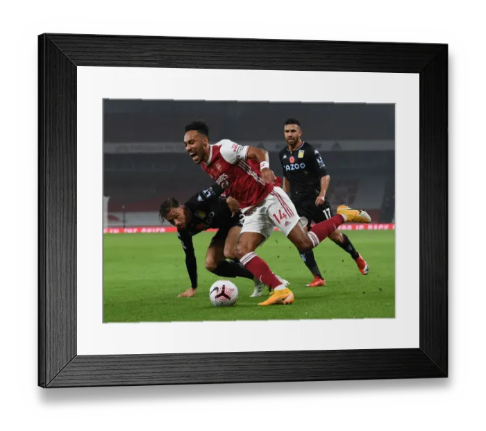 Framed Print : Arsenal vs Aston Villa: Aubameyang Faces Off Against Cash in Premier League Clash
