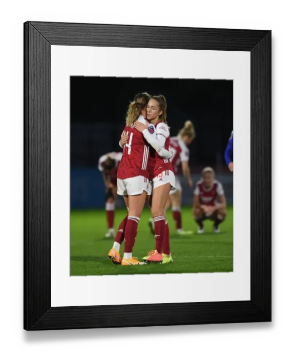 Framed Print : Arsenal Women vs Chelsea Women: Emotional Moment as Jill Roord Consoles Lia Walti Post-Match