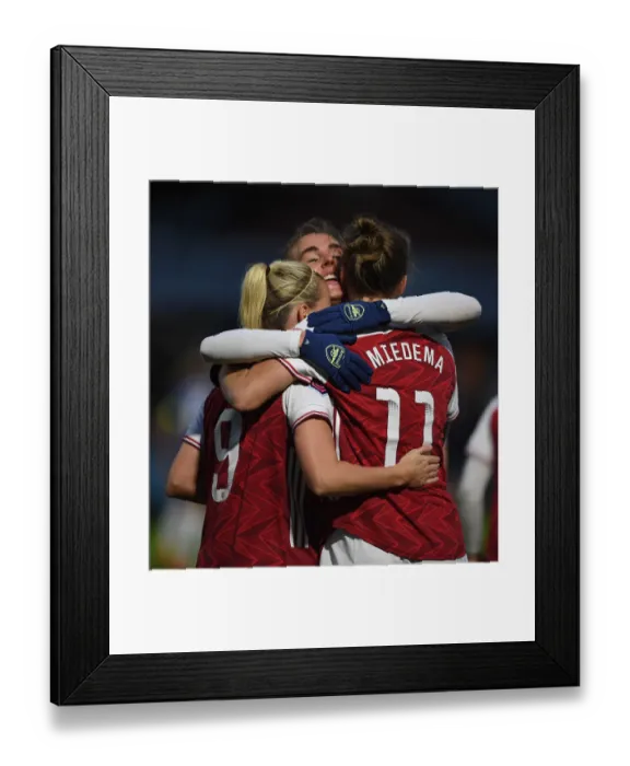 Framed Print : Arsenal Women's Triumph: Mead, Miedema, and Roord Celebrate Goal Against Chelsea