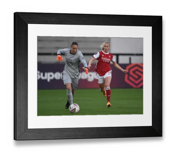 Framed Print : Arsenal's Beth Mead Chases Down Chelsea's Goalkeeper in FA WSL Showdown Framed Print : Arsenal's Beth Mead Chases Down Chelsea's Goalkeeper in FA WSL Showdown