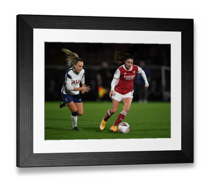 Framed Print : Arsenal vs. Tottenham Women's FA Cup Match in Empty Stands: Arsenal Women Take on Tottenham Hotspur Women at Meadow Park during the FA Womens Continental League Cup 2020-21 Amidst Empty Seats due to Coronavirus Restrictions